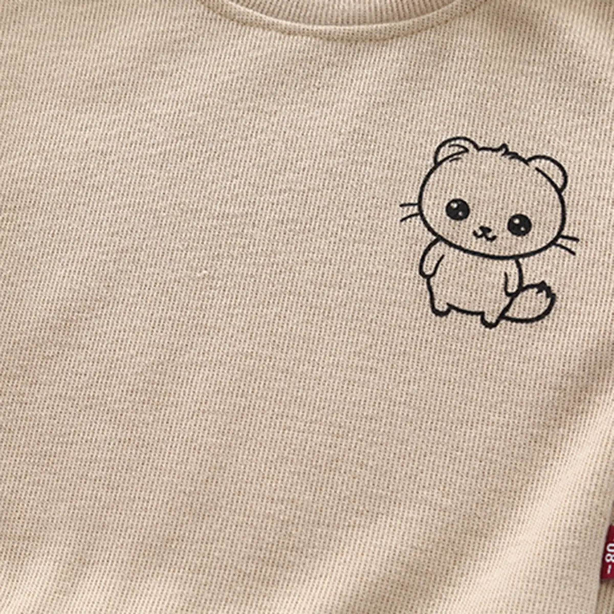 Boys Beige Cat Cartoon Printed Sweatshirt With Jogger Sets Sets