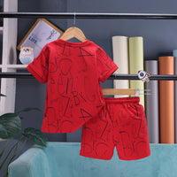 Boys Red Astronaut Graphic Short Sleeve T-shirt With Drawstring Shorts And Bag Sets Sets