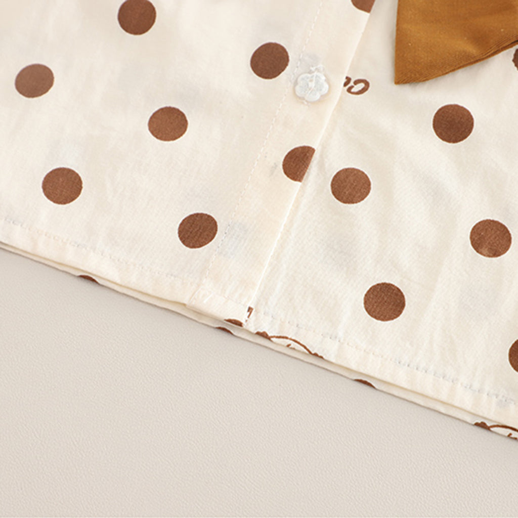 Girls Brown Polka Dot Printed Top With Bow and Pants Set 2 pc. Sets