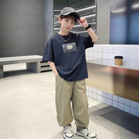 Boys Navy Blue Abstract Printed Summer Oversized T-Shirt With Jogger Set 2 pc. Sets