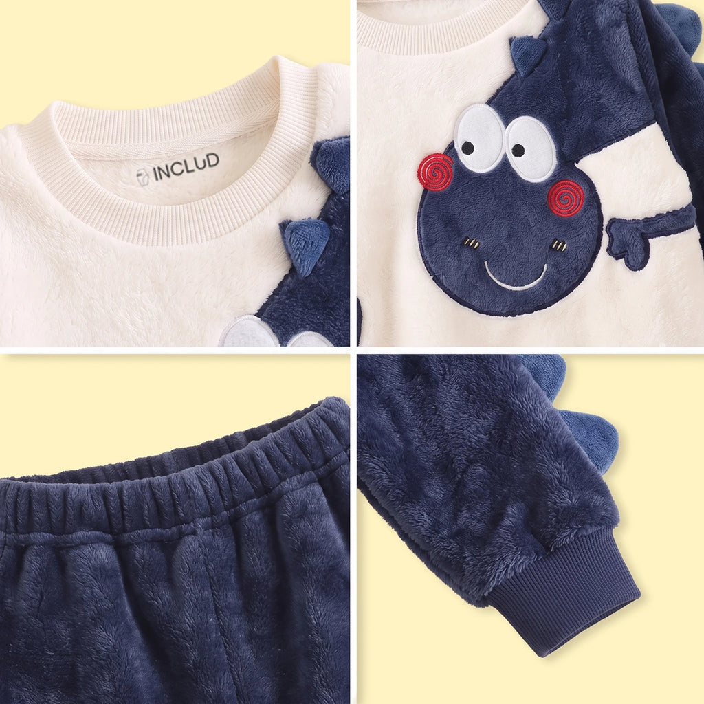 Boys Navy Blue Dinosaur Applique Fleece Sweatshirt With Pants Sets 2 pc. Sets