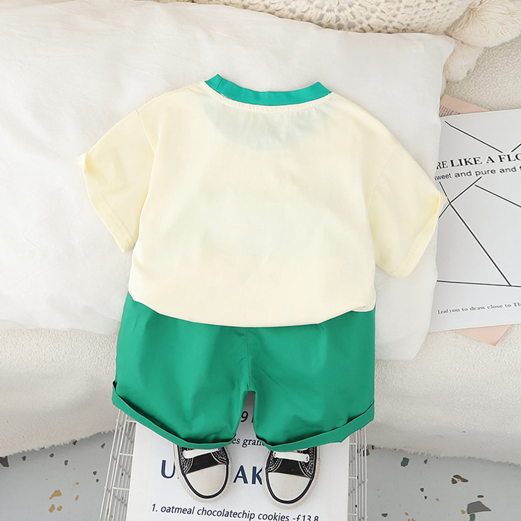 Boys Graphic Printed Pouch Pocket T-Shirt With Green Shorts Set 2 pc. Sets
