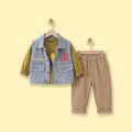 Boys Light Blue Denim Graphic Sleeveless Jacket With Sweatshirt& Pants Sets Sets Light Blue 1-2 Y