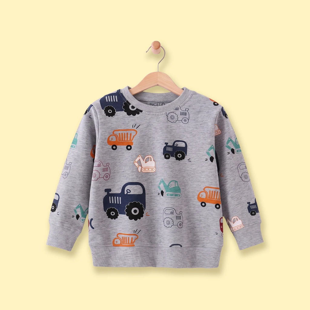 Boys Grey Round Neck Graphic Sweatshirt Sweatshirts & Hoodies Grey 1-2 Y