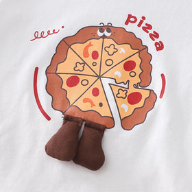 Boys White Pizza Printed Short Sleeves T-Shirt With Stripes Shorts Set Sets