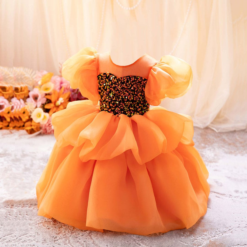 Girls Sequins Puff Sleeves Party Dress