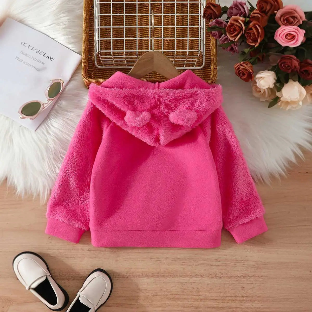 Girls Pink Fleece Hooded Zipper Jacket Coats & Jackets