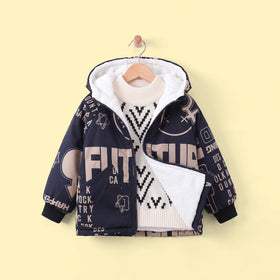 Boys Printed Hooded Fleece Jacket Coats & Jackets Blue 1-2 Y