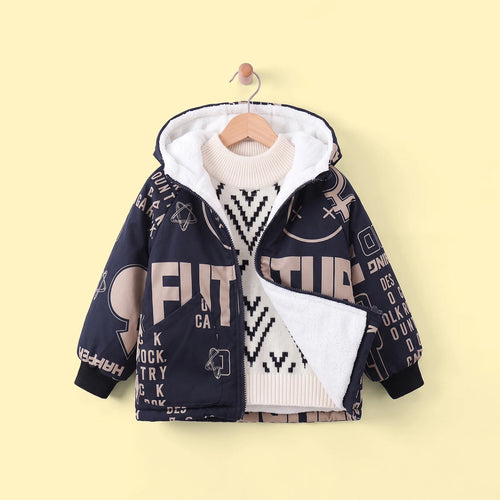 Boys Printed Hooded Fleece Jacket Coats & Jackets Blue 1-2 Y