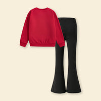 Girls Red Heart Print Sweatshirt with Flared Pants Set 2 pc. Sets