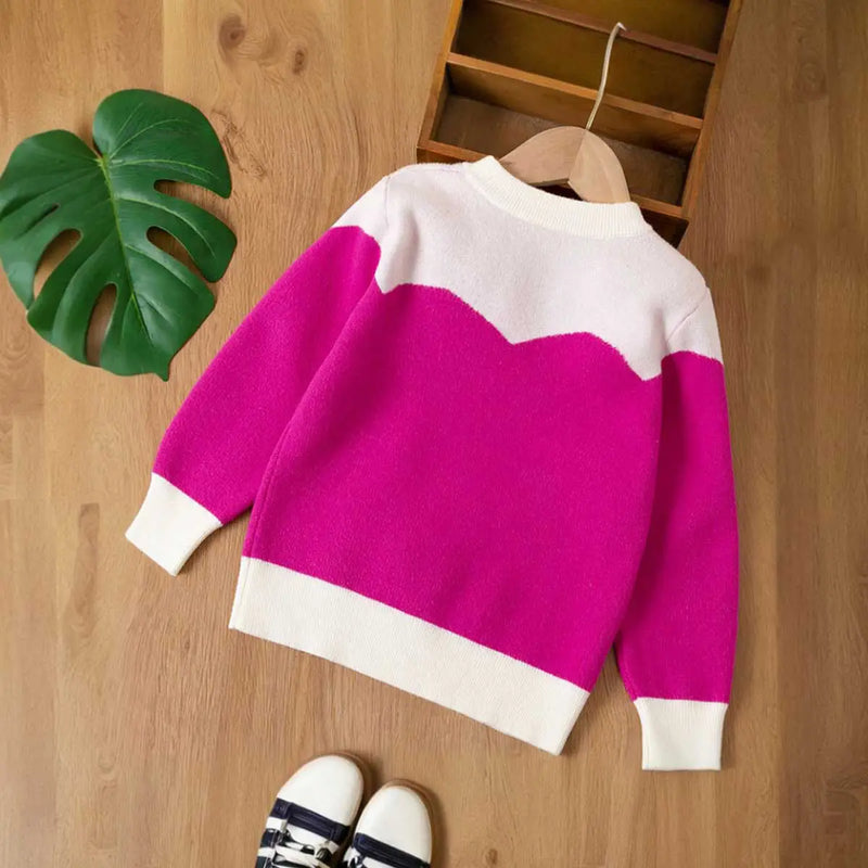 Girls Fuchsia Sweater With Self-Design Heart Pattern Sweaters & Cardigans