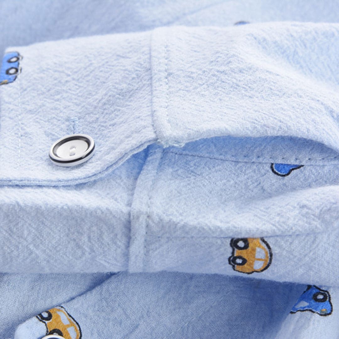 Boys Car Printed Long Sleeve Shirt With Denim Pant Set Sets