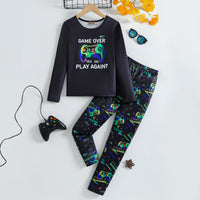 Boys Black Gaming Printed Glow in the Dark T-Shirt & Pajama Winter Set 2 pc. Sets