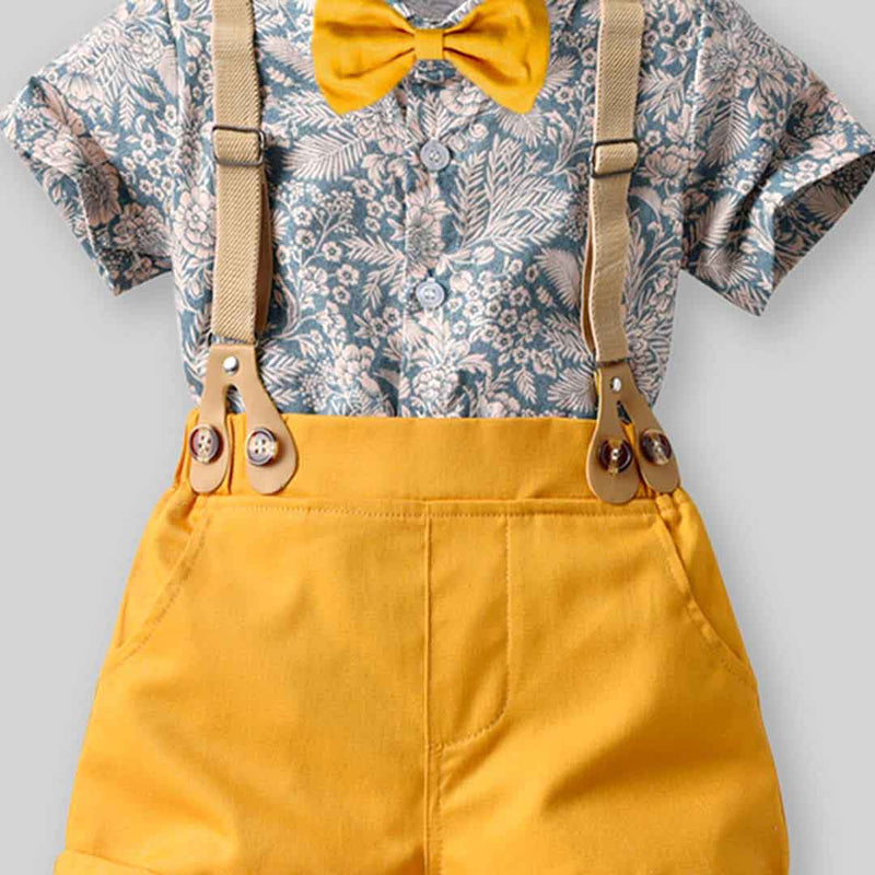 Boys Floral Print Shirt with Bow & Suspender Shorts Set 2 pc. Sets   