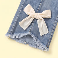 Girls Black Bow Applique Sweatshirt With Denim Pants Sets 2 pc. Sets