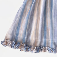 Girls Blue Striped Sleeveless Ruffled A-line Dress Casual Dresses