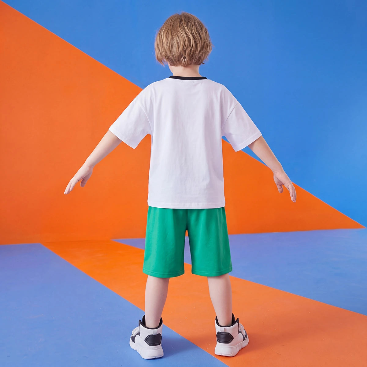 Boys Green Printed Short Sleeve T-shirt with Shorts Sets 2 pc. Sets