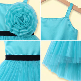 Girls Turquoise Blue Floral Applique Fit & Flare Party Dress Party Dresses