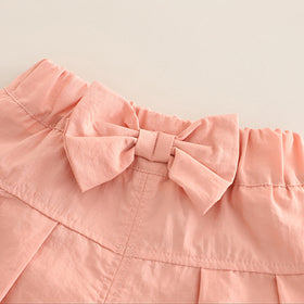Girls Short Sleeves Appliqued Top With Peach Pleated Shorts Set 2 pc. Sets