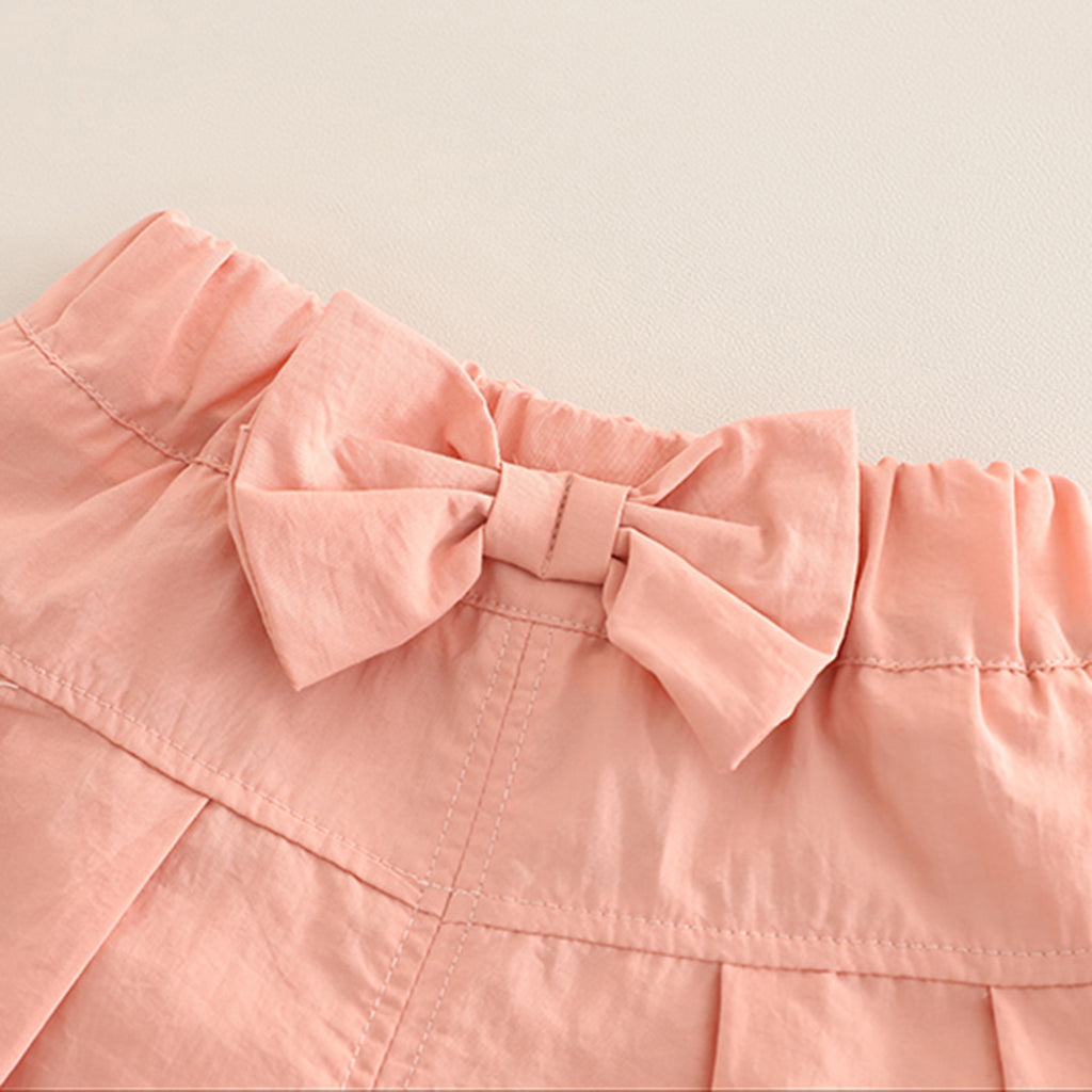 Girls Short Sleeves Appliqued Top With Peach Pleated Shorts Set 2 pc. Sets