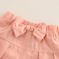 Girls Short Sleeves Appliqued Top With Peach Pleated Shorts Set 2 pc. Sets