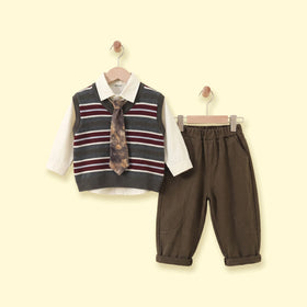 Boys Grey Striped Sweater vest With Shirts And Pants Sets 3 pc. Sets Grey 1-2 Y
