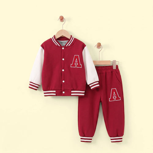 Boys Red Typography Print Jacket With Pants Sets 2 pc. Sets Red 1-2 Y