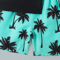 Boys Black Short Sleeves T-Shirt With Sea Green Tropical Printed Shorts Set 2 pc. Sets