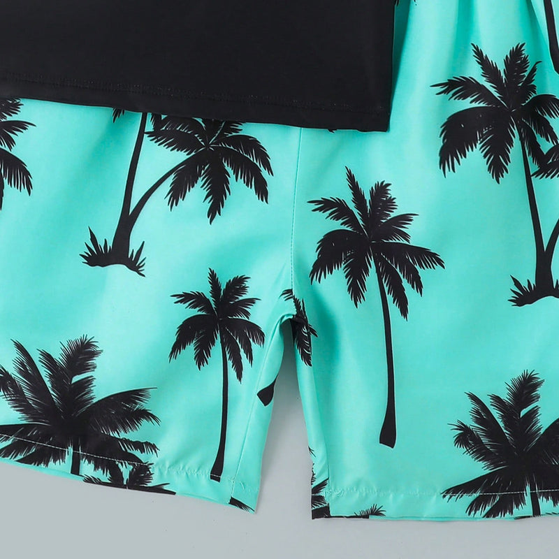 Boys Black Short Sleeves T-Shirt With Sea Green Tropical Printed Shorts Set 2 pc. Sets