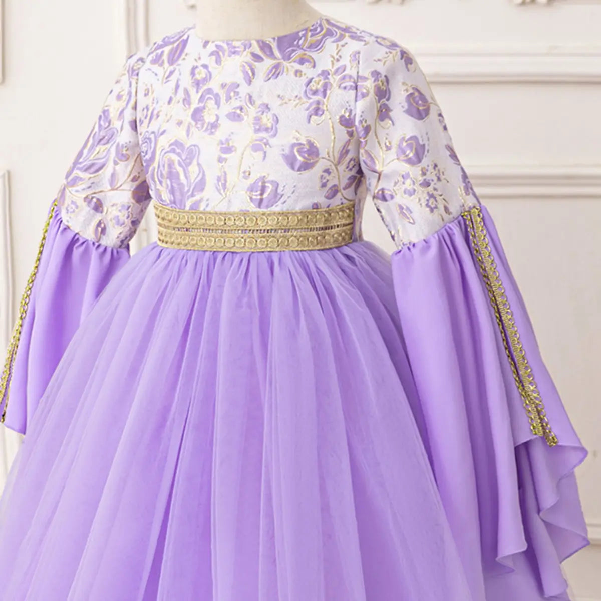 Girls Purple Floral Printed Fit & Flare Dress With Long Sleeves Casual Dresses