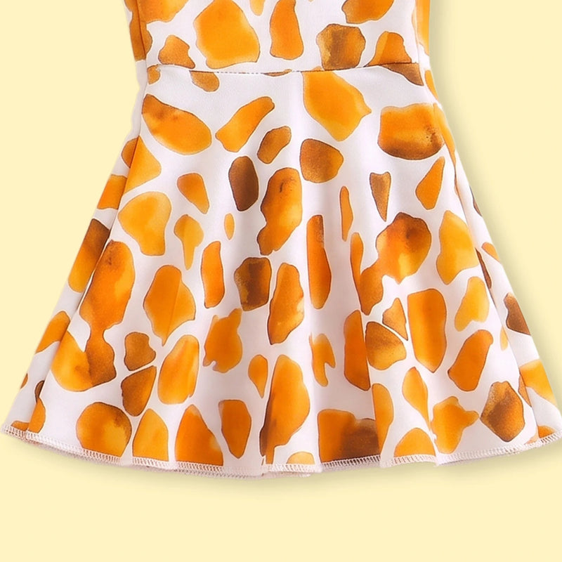 Girls White Giraffe Print T-Shirt With Flared Pants Sets 2 pc. Sets