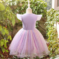 Girls Lavender Graphics Flutter Sleeve Fit & Flare Party Wear Dress Party Dresses