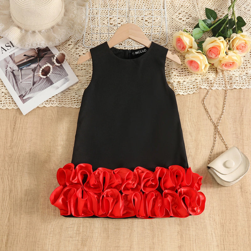 Girls Black And Red Ruffle Hem A-line Party Dress – INCLUD