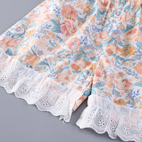 Girls Orange Floral Printed Eyelet Lace Collar Top & Shorts Co-ord Sets Sets
