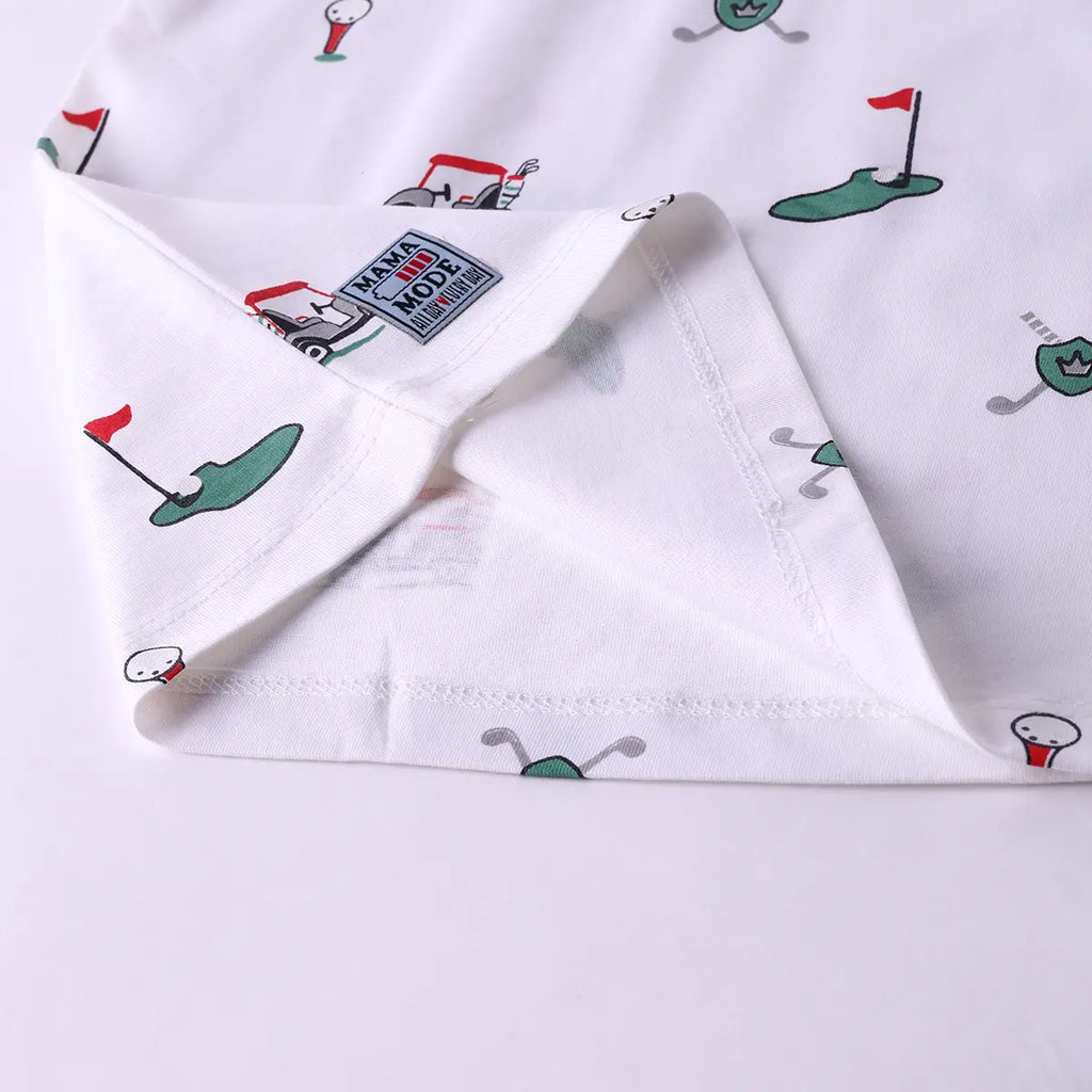 Boys White Golf Print Short Sleeve T-Shirt With Checked Shorts Sets Sets