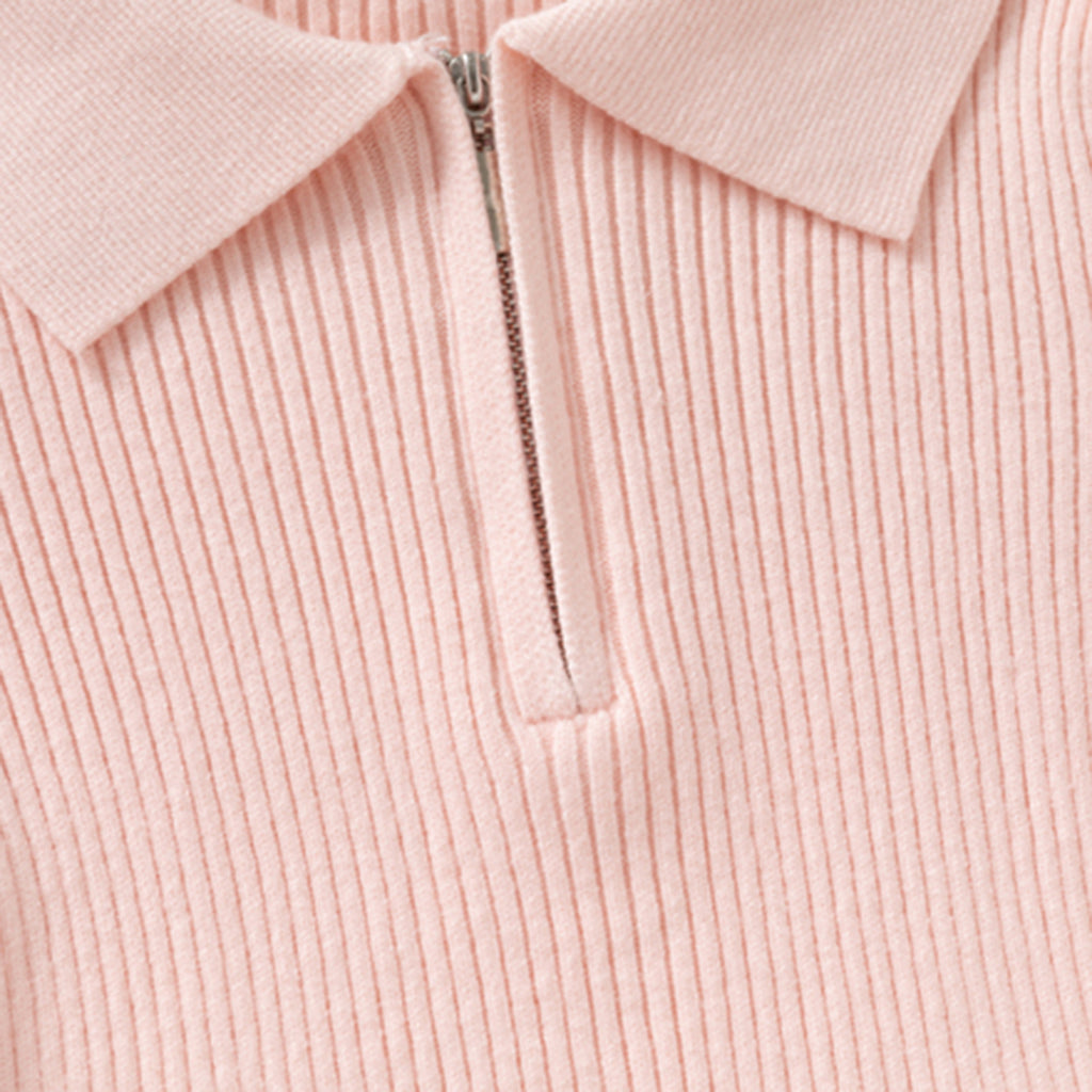 Girls Pink Self-Design Stripes Winter Polo T-Shirt Tshirts