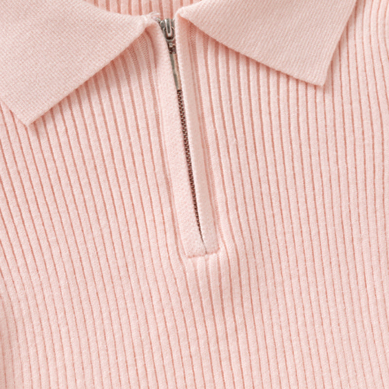 Girls Pink Self-Design Stripes Winter Polo T-Shirt Tshirts