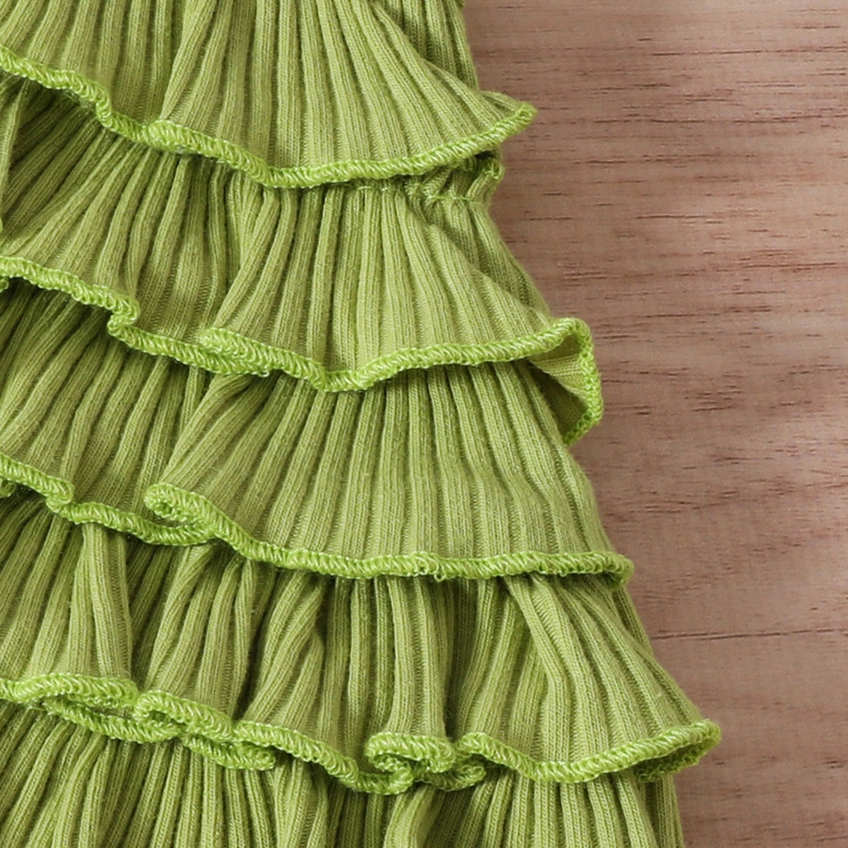 Girls Green Ruffle Crop Top With Denim Shorts Set Sets