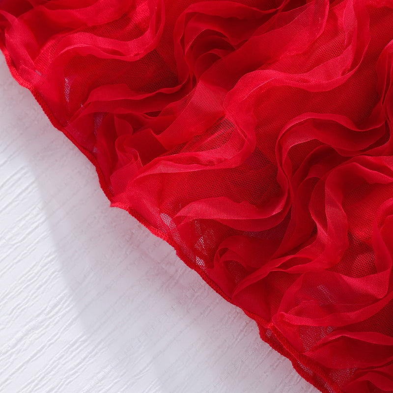 Girls Red Textured Beaded Fit & Flare Dress Casual Dresses