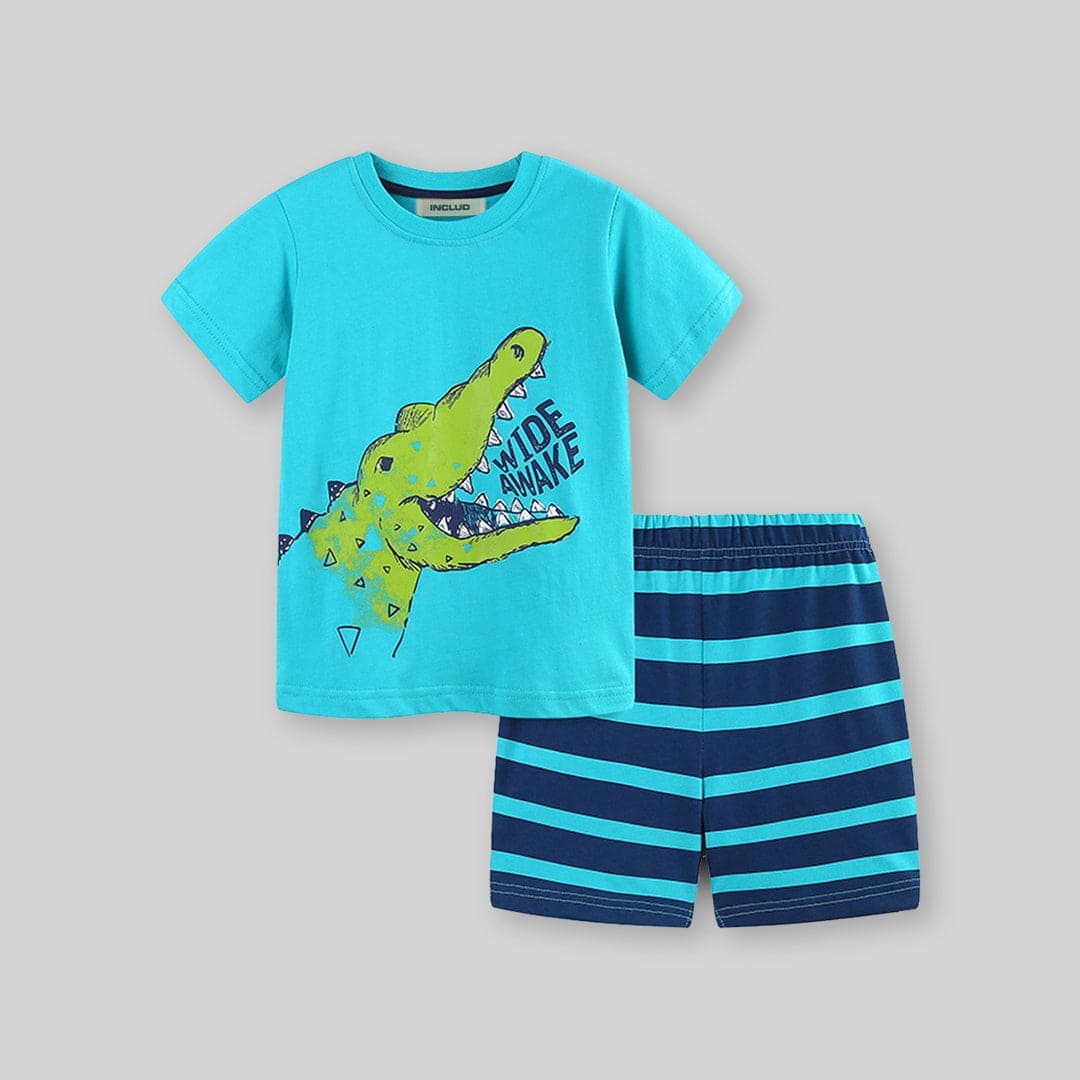 Boys Crocodile Print T-Shirt With Shorts Set Sets   