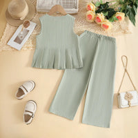 Girls Green Sleeveless Top With Pants Co-ord Sets Sets