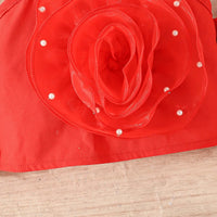 Girls Red Rose Cold Shoulder Top With Heart Embroidered Denim Shorts Sets Sets
