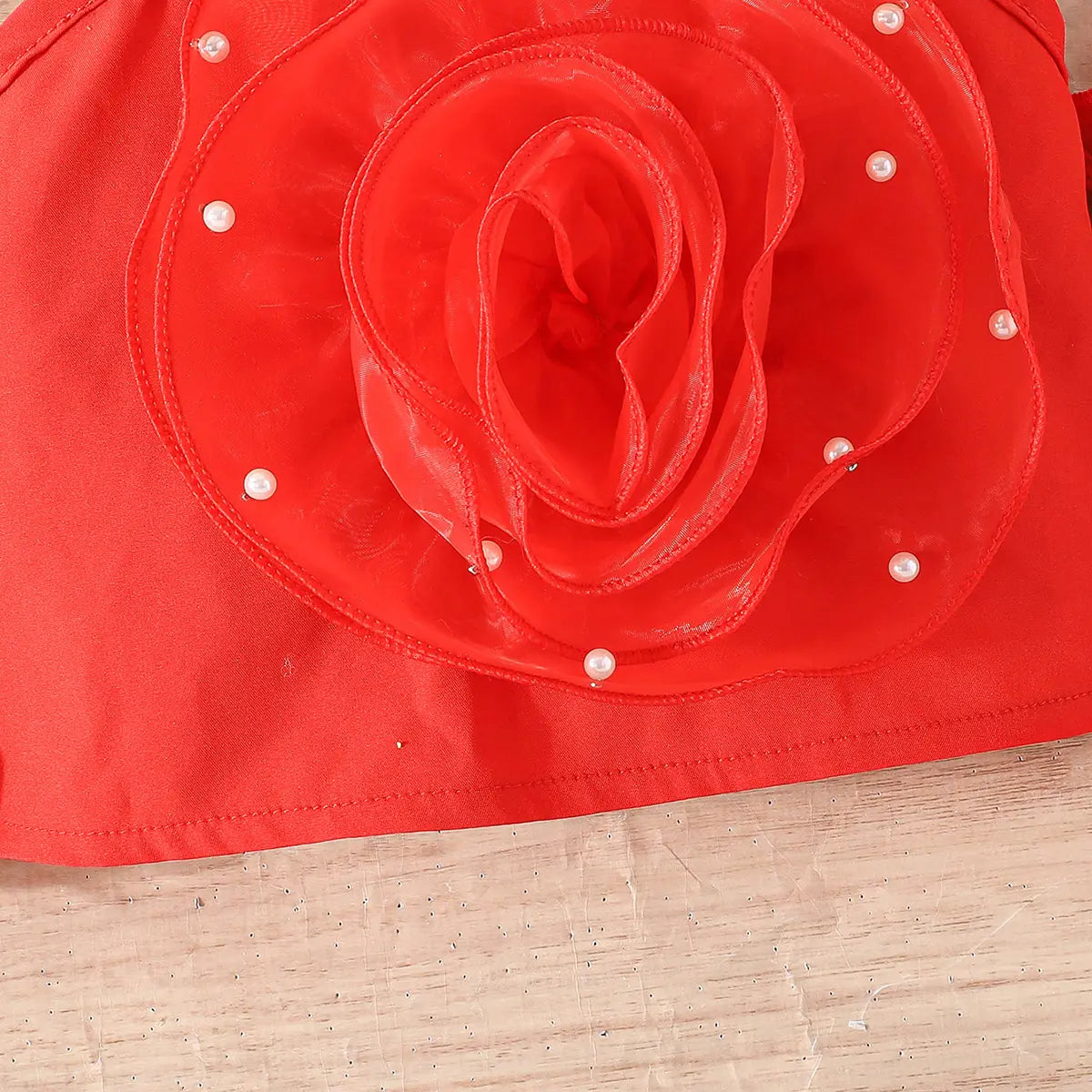 Girls Red Rose Cold Shoulder Top With Heart Embroidered Denim Shorts Sets Sets