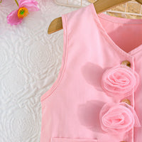 Girls Pink Rose Applique Waistcoat With Crop Top & Trousers Set 3 pc. Sets
