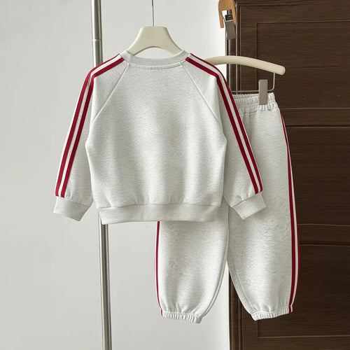Girls Light Grey Graphics Printed Sweatshirt With Jogger Sets Sets