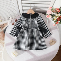 Girls Black Checked Long Sleeves Fit & Flare Dress With Bow Details Casual Dresses