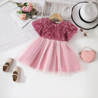 Girls Peach Floral Appliqued Fit & Flare Party Wear Dress Party Dresses Peach 3-4 Y