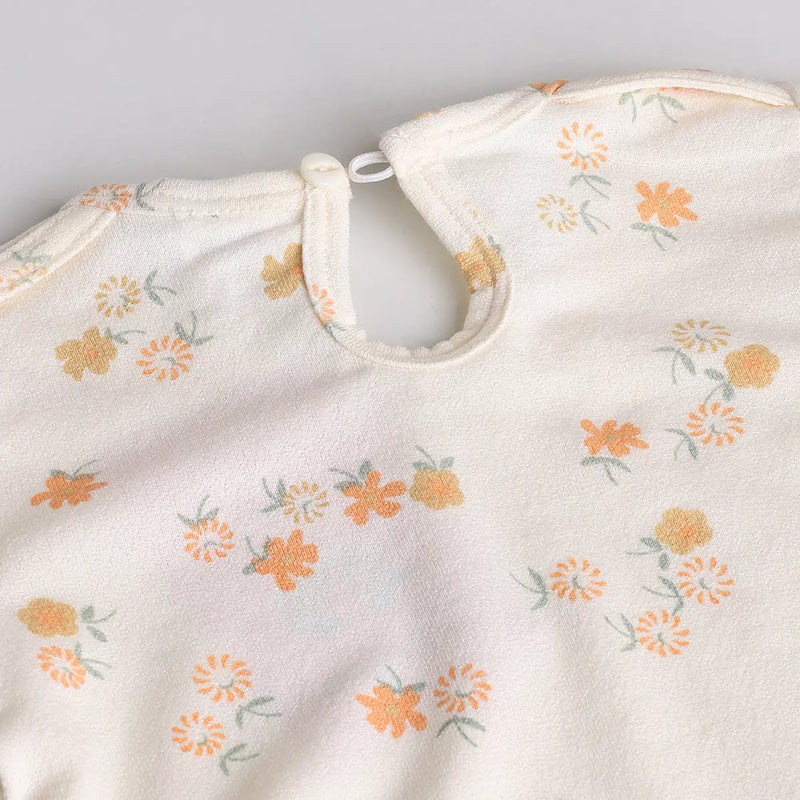 Girls Orange Applique Printed T-Shirt With Denim Dungaree and Diaper Cover Sets 3 pc. Sets