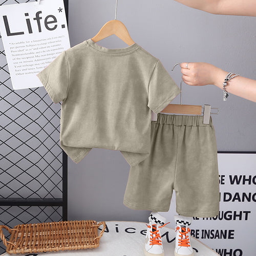 Boys Green Typographic Printed T-Shirt With Contrast Pockets Shorts Set 2 pc. Sets