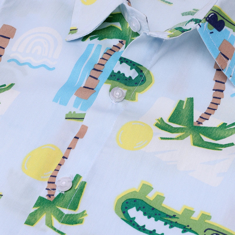 Boys Blue Tropical Print Shirt With Graphic T-Shirt And Elasticated Shorts Sets 3 pc. Sets